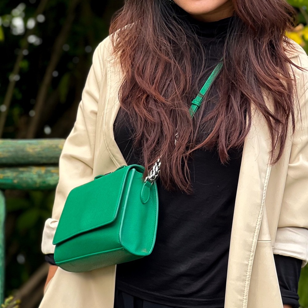 Charles & Keith - Pebbled Leather Sling Bag in Green with detachable straps. - Picture 7 of 15